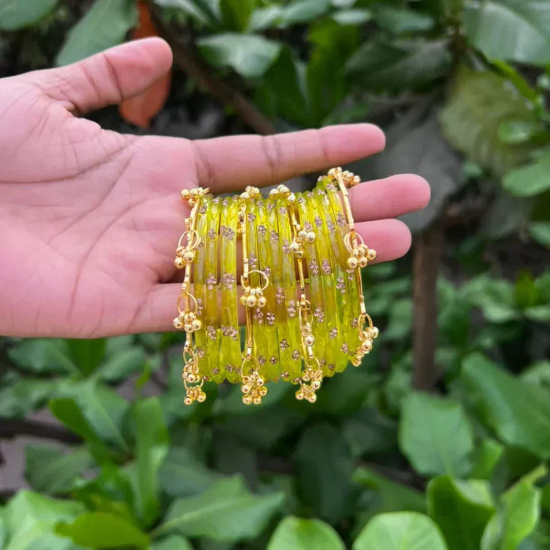 Kashmiri Ghunghroo Bangles Set | 16 Pieces Traditional Bangles – Shivratri Green