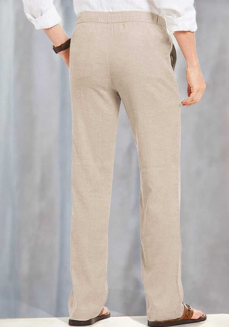 Combo of 2 Linen Loose Fit Men Pant White and Light Beige