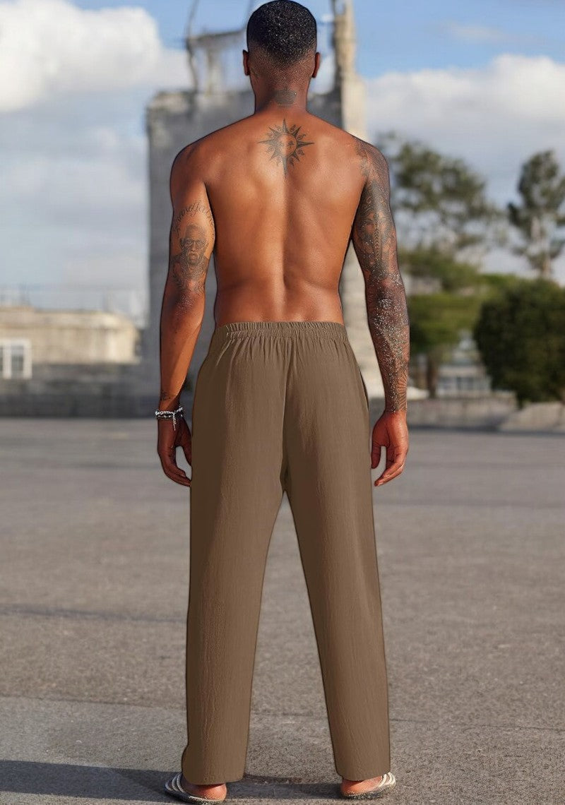 Combo of 2 Linen Loose Fit Men Pant White and Brown