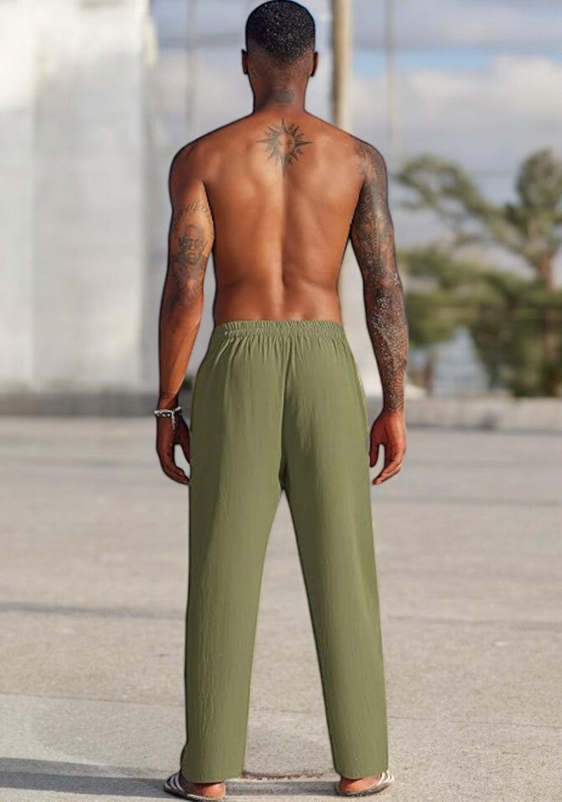 Combo of 2 Linen Loose Fit Men Pant Olive Green and Black