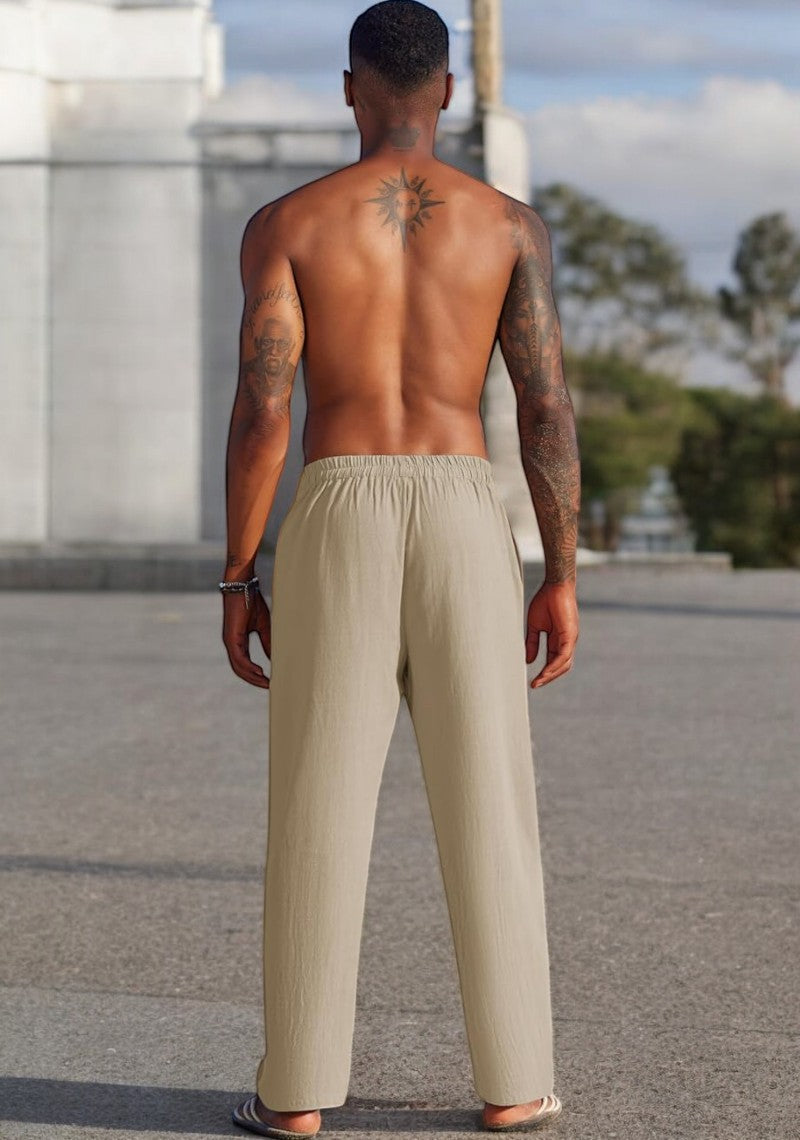 Combo of 2 Linen Loose Fit Men Pant Olive Green and Black