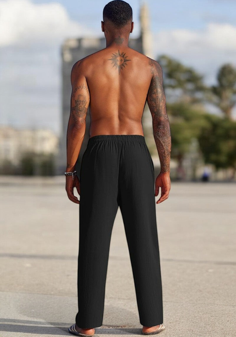 Combo of 2 Linen Loose Fit Men Pant White and Black