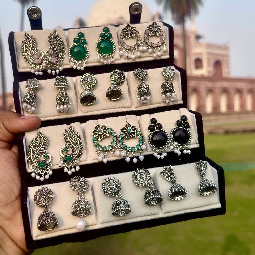 Set of 12 Random Earrings with Folding Jhumka Box